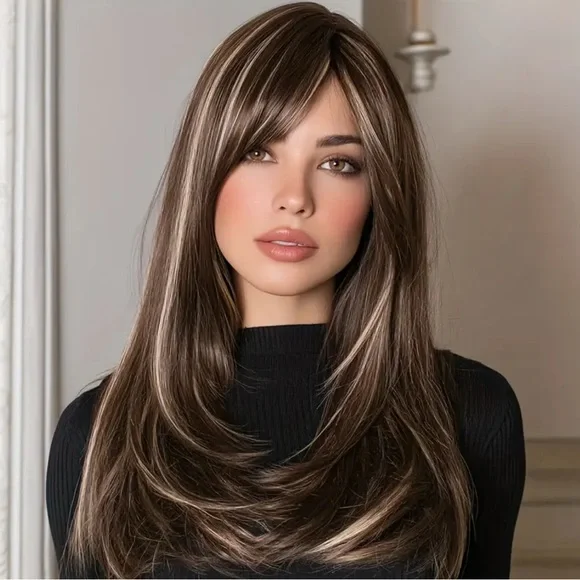 New Elegant Brown With Highlights Women's Wig